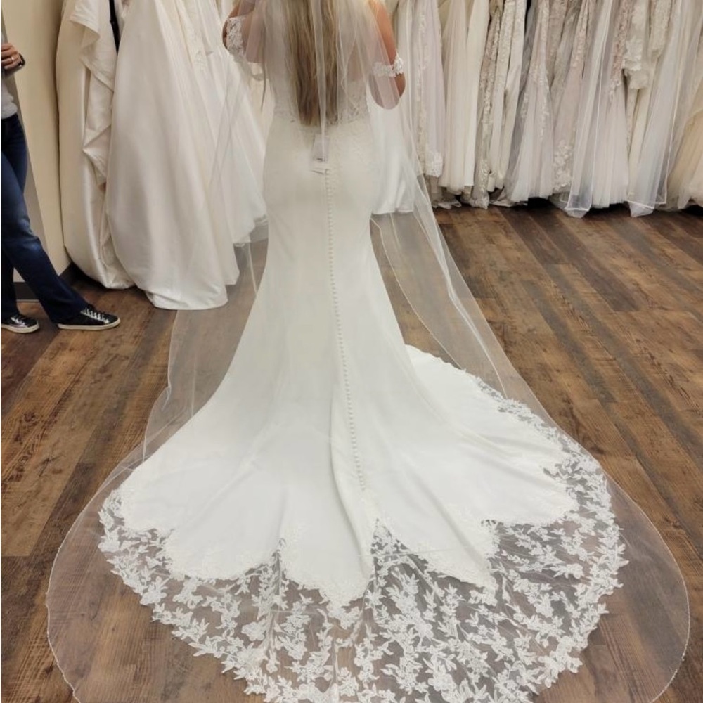 Wedding dress-Lillian West 66304 crepe fit and flare bridal gown-ivory - Picture 4 of 4